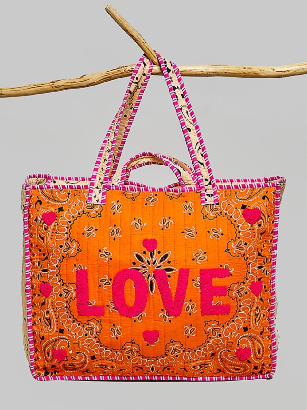POL Color block Paisley LOVE Heart Graphic Quilted Large Tote Shoulder bag - Picture 4 of 10